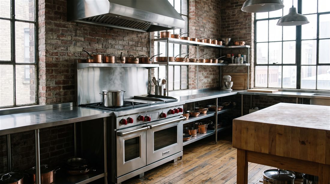 Wolf range in an industrial loft