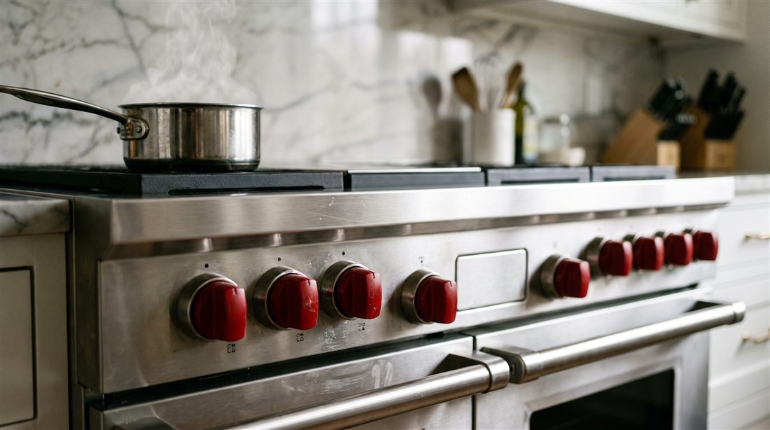 Wolf range with signature red knobs